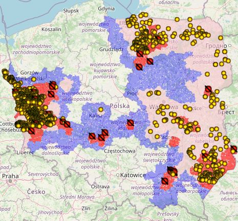 <p>African swine fever&nbsp;in wild boar in&nbsp;2021. (Yellow dots)&nbsp;Source: GVI</p>
